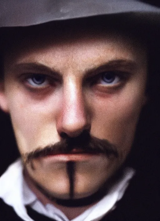 Image similar to closeup portrait of jack the ripper as a young student of crime, depth of field, zeiss lens, detailed, symmetrical, centered, fashion photoshoot, by Annie Leibovitz and Steve McCurry, David Lazar, Jimmy Nelsson, Breathtaking, 8k resolution, extremely detailed, beautiful, establishing shot, artistic, hyperrealistic, beautiful face, octane render