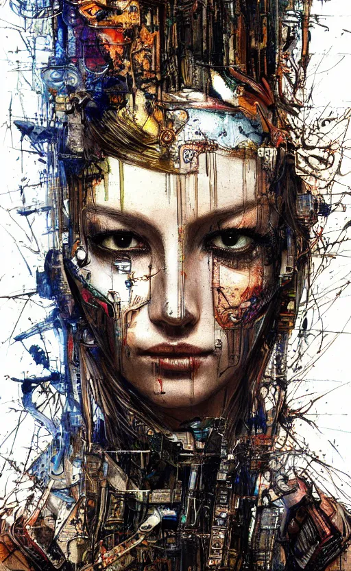 Image similar to beautiful woman made of mech mask rendered in unreal engine, cyberpunk, rave, scifi, painted by albrecht durer | bernard buffet | carne griffiths | wlop