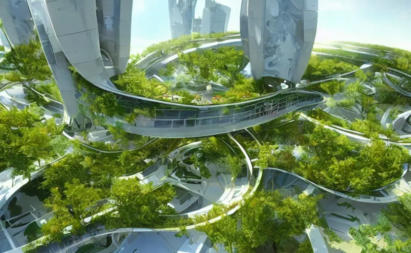 Image similar to ''A 100% ecologic city, futuristic, trees, flying cars, plants, buildings, modern, 2090, daylight, natural colors, micro details''