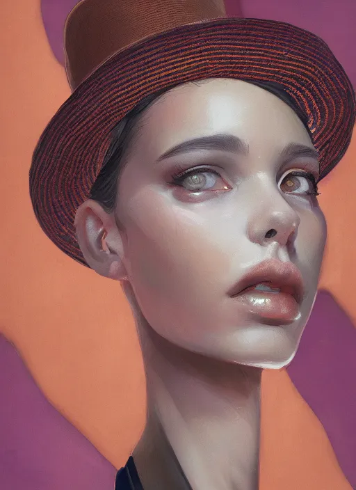 Image similar to brown eyes girl with abstract hat :: by Martine Johanna and Simon Stålenhag and Chie Yoshii and wlop and Guillermo del toro :: ornate, dynamic, particulate, rich colors, elegant, centered, artstation, smooth, sharp focus, octane render, 3d