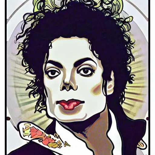 Image similar to Michael Jackson in the style of Alphonse Mucha