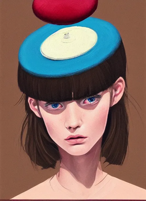 Image similar to brown eyes girl with abstract hat :: by Martine Johanna and Simon Stålenhag and Chie Yoshii and wlop and Guillermo del toro :: ornate, dynamic, particulate, rich colors, elegant, centered, artstation, smooth, sharp focus, octane render, 3d