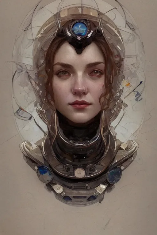 Prompt: A full portrait of a cosmonaut, intricate, elegant, highly detailed, digital painting, artstation, concept art, smooth, sharp focus, illustration, art by Krenz Cushart and Artem Demura and alphonse mucha