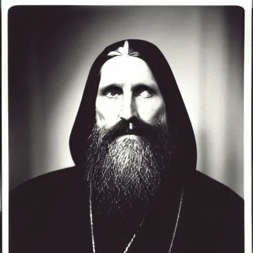 Image similar to cardinal - bishops that looks like breton monk rasputin in apostolic palace in vatican, polaroid