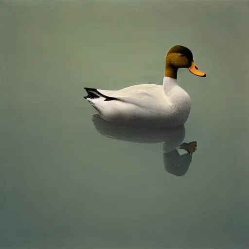 Prompt: a duck on the prowl oil painting elina brotherus