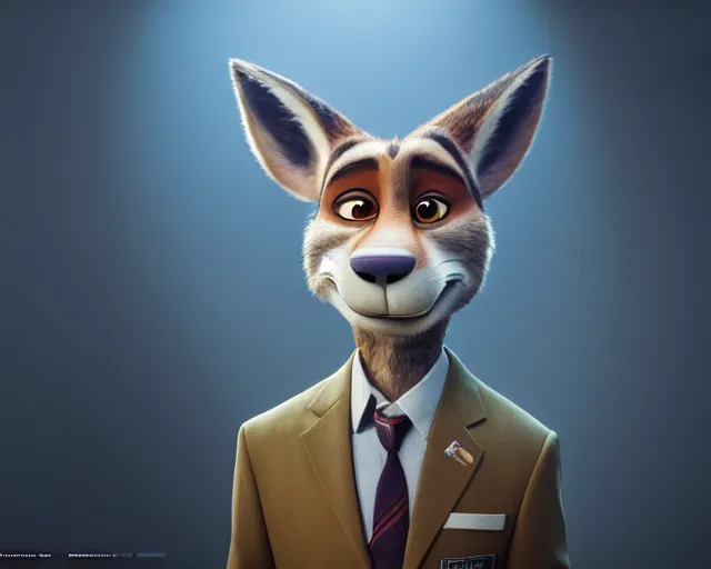 Prompt: a film still from zootopia main character portrait anthro anthropomorphic wolf security guard head animal person fursona wearing suit and tie pixar disney animation sharp rendered in unreal engine 5 anime key art by greg rutkowski bloom dramatic lighting modeling beginner render