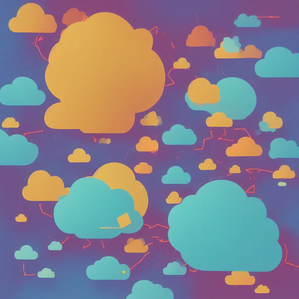 Image similar to a simple micro-service deployed to a public cloud, security, attack vector, trending on Artstation, painting by Jules Julien, Leslie David and Lisa Frank, muted colors with minimalism