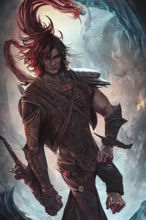 Image similar to masculine sam winchester as a dark mage warrior tattooed in the cover of an acotar book, d & d!, fantasy style, sharp focus!, ultra detailed, art by artgerm and peter andrew jones, wlop