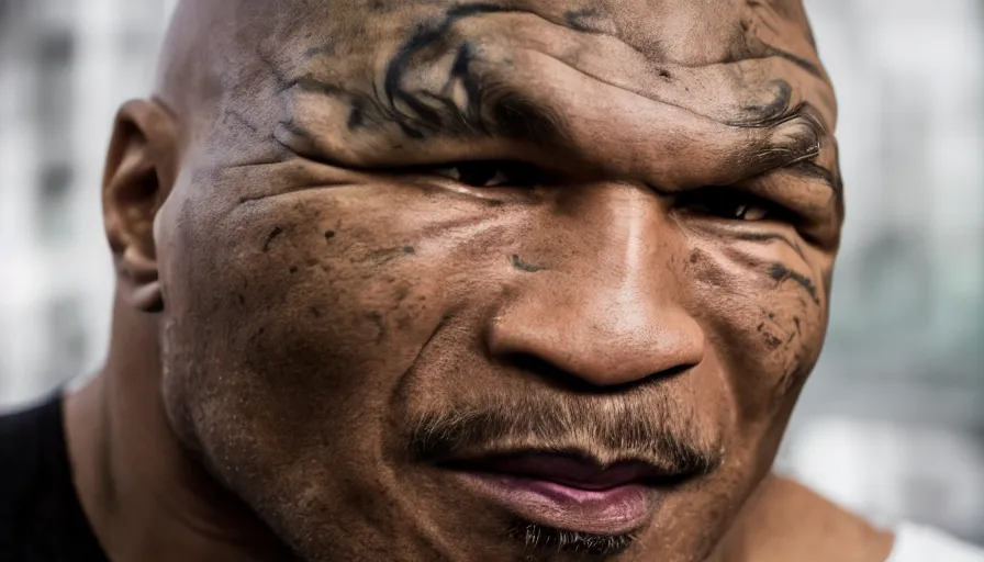 Image similar to hyperrealistic and heavy detailed 2020s movie still portrait of mike tyson , Leica SL2 50mm, vivid color, high quality, high textured, cinematic light 45 degrees
