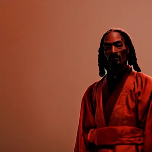Image similar to cinematic film still of Snoop Dogg starring as a Samurai holding fire, Japanese CGI, VFX, 2022, 40mm lens, shallow depth of field, film photography