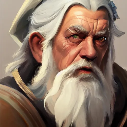 Image similar to greg manchess portrait painting of gandalf as overwatch character, medium shot, asymmetrical, profile picture, organic painting, sunny day, matte painting, bold shapes, hard edges, street art, trending on artstation, by huang guangjian and gil elvgren and sachin teng