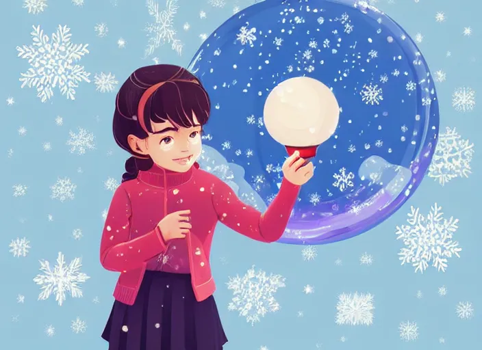 Prompt: little girl with short wavy curly light brown hair holding a snow globe. clean cel shaded vector art. shutterstock. behance hd by lois van baarle, artgerm, helen huang, by makoto shinkai and ilya kuvshinov, rossdraws, illustration, art by ilya kuvshinov