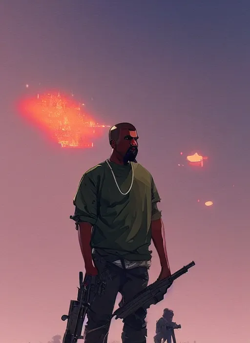 Image similar to highly detailed portrait kanye holding ak 4 7 in gta v stephen bliss unreal engine fantasy art by greg rutkowski loish rhads ferdinand knab makoto shinkai lois van baarle ilya kuvshinov rossdraws tom bagshaw global illumination radiant light detailed intricate environment