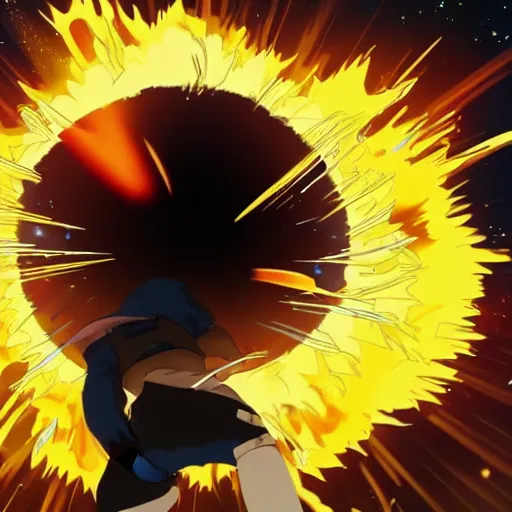 Image similar to man hitting the ground creating a explosion, anime