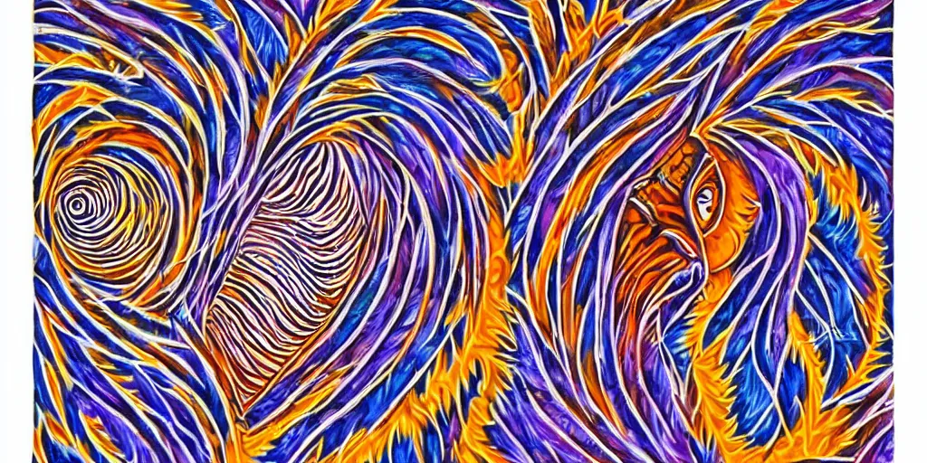 Prompt: alex grey art patterns on a tiger head