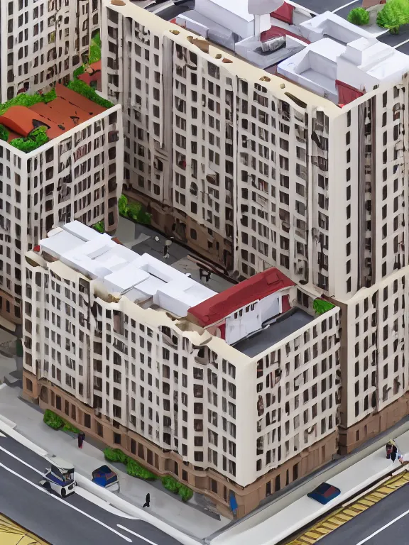 Image similar to a soviet apartment building , beautiful miniature, diorama , isometric, 3d render, simple