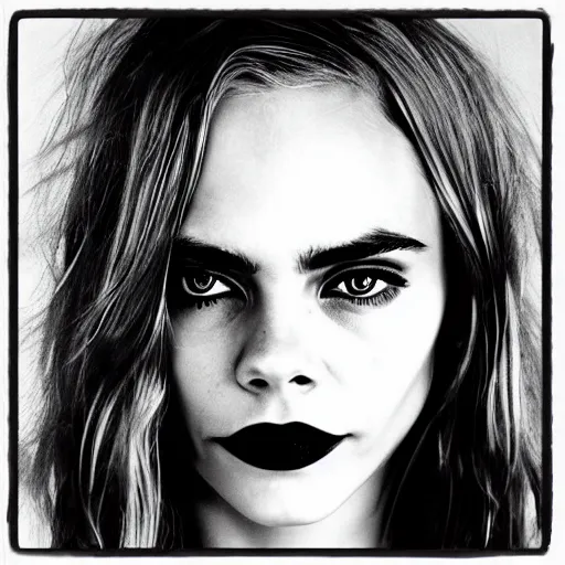 Image similar to minimalistic black and white portrait of cara delevigne, ink on canvas, trending on artstation, eyes, eyebrows, nose, lips, detailed, art