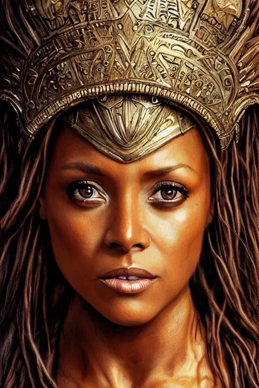 Image similar to melanie brown ( spice girls ) as greek goddess athena, hyper realistic face, beautiful eyes, fantasy art, in the style of greg rutkowski, intricate, hyper detailed, smooth