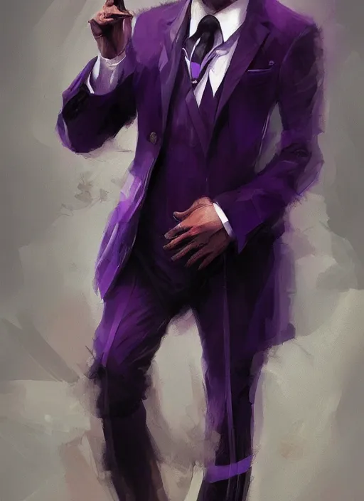 Image similar to sans wearing a dark purple suit, elegant, dynamic, digital painting, concept art, smooth, sharp focus, illustration, by ruan jia and mandy jurgens and artgerm and william - adolphe bouguerea