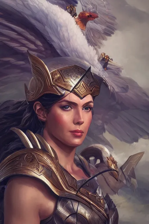 Image similar to amazon valkyrie athena, d & d, fantasy, portrait, highly detailed, headshot, digital painting, trending on artstation, concept art, sharp focus, illustration, art by artgerm and greg rutkowski and magali villeneuve