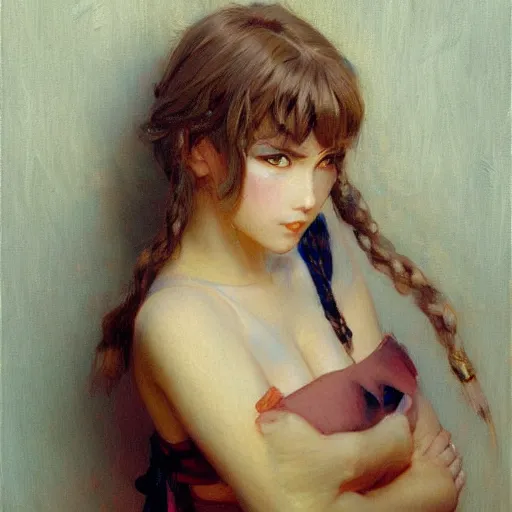 Image similar to detailed portrait of pouting anime girl, painting by gaston bussiere, craig mullins, j. c. leyendecker