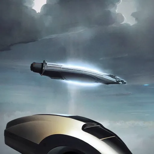 Image similar to “detailed product photo depicting a spaceship that looks like a Dyson vacuum warping into the atmosphere. Seen through the clouds. Art by Mark Maggiori and Greg rutkowski”
