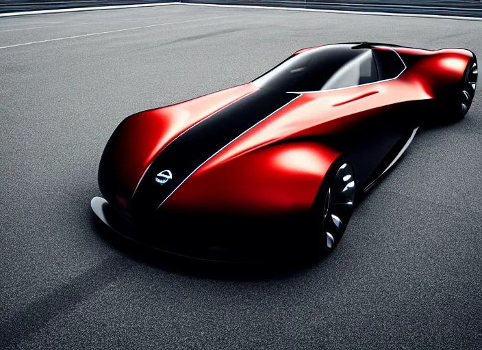Image similar to a sports car design based on nissan sports cars, concept car, car design, symmetry, by ash thorp