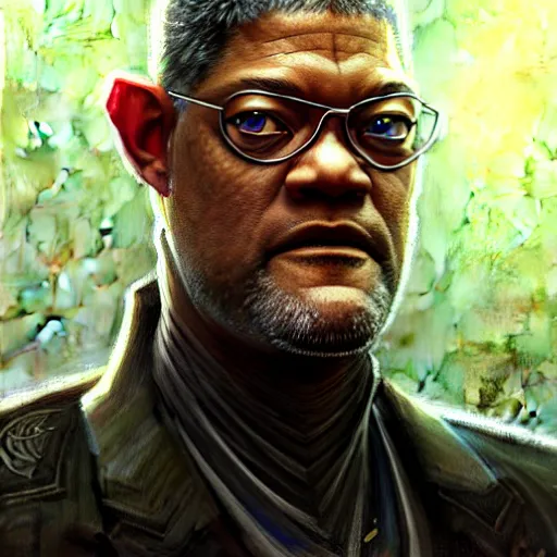 Prompt: portrait painting of a cyberpunk elven corporate boss laurence fishburne, sharp focus, award - winning, trending on artstation, masterpiece, highly detailed, intricate. art by greg staples and elsa beskow and brian froud and jessica rossier