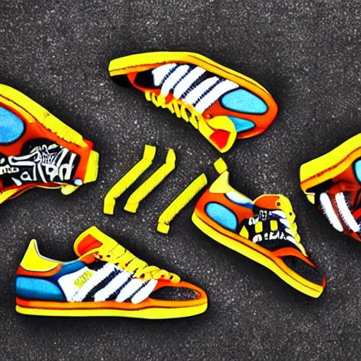 Image similar to adidas sambas in the style of jean basquiat