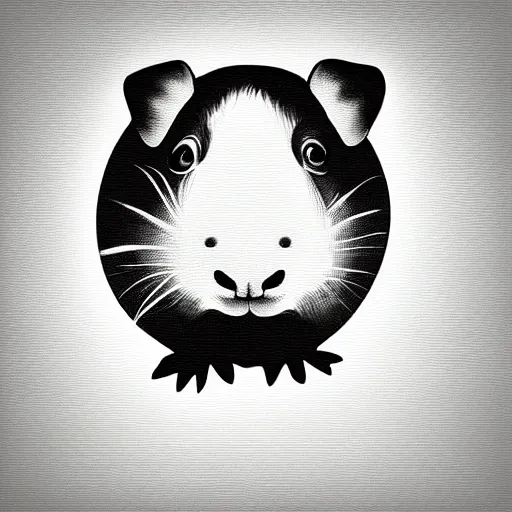 Prompt: black line art white background, clean, simple, cute, guinea pig, art