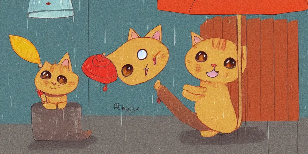 Image similar to an orange tabby kitten waiting in the rain in chuncheon by richard scarry