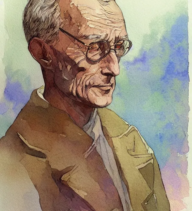 Prompt: a 3 / 4 view watercolor ink painting of an hermann hesse in the style of jean giraud in the style of moebius trending on artstation deviantart pinterest detailed realistic hd 8 k high resolution
