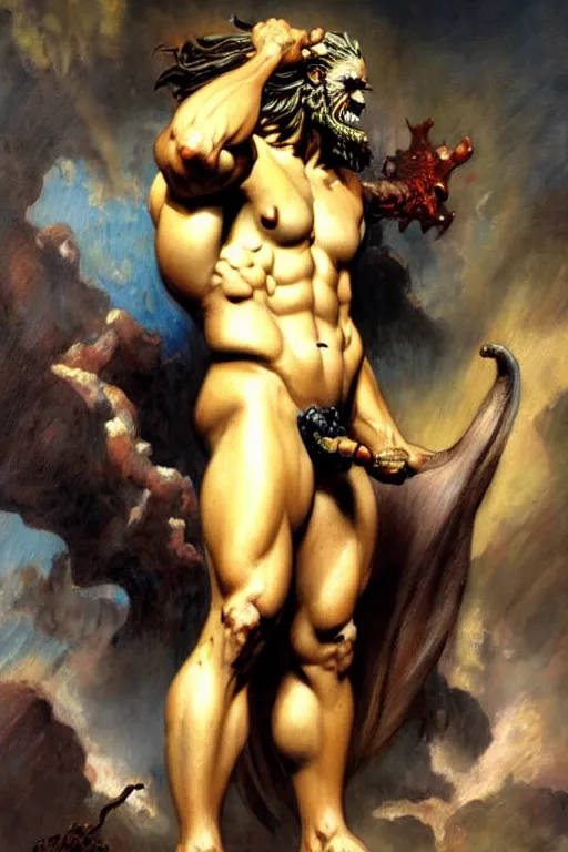 Image similar to zeus, monster, character design, painting by gaston bussiere, katsuya terada, frank frazetta, tom of finland, trending on artstation