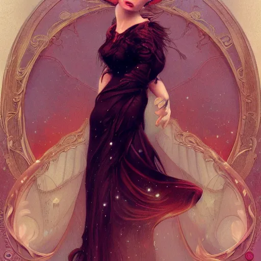 Prompt: Kristen Bell by Tom Bagshaw in the style of Gaston Bussière, art nouveau