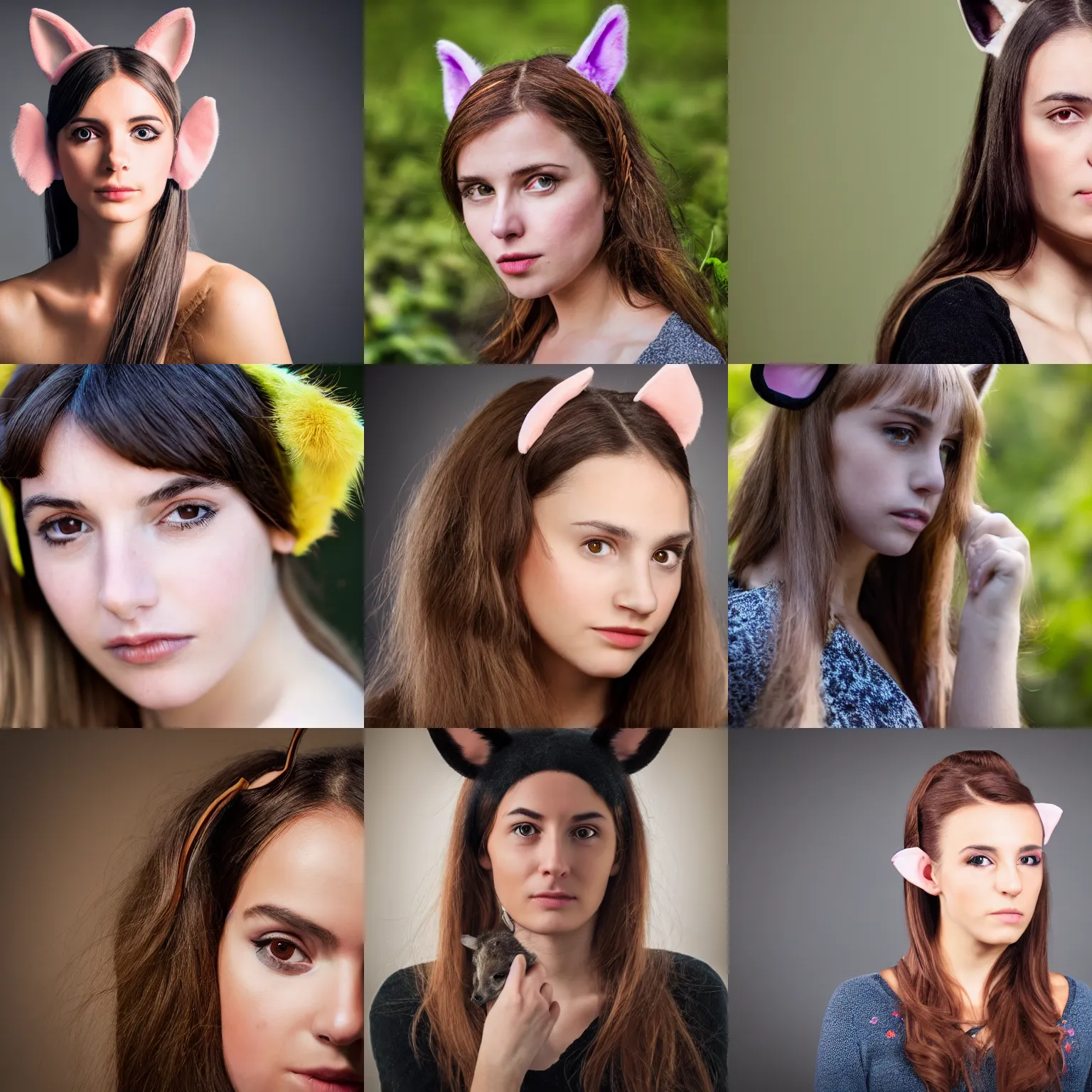 Prompt: beautiful young woman with real animal ears, 4k, sharp focus, Ester Curini