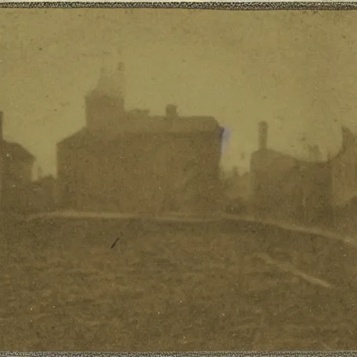 Image similar to first photograph ever taken, grainy, blurry, 1840s