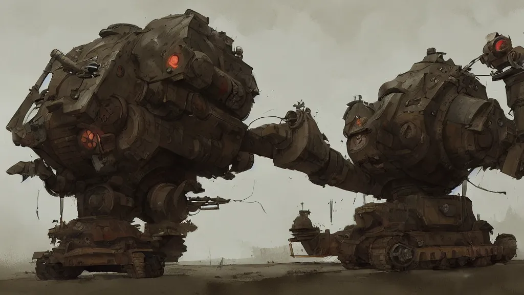 Prompt: big bertha howitzer, watercolored, jakub rozalski, dark colours, dieselpunk, artstation