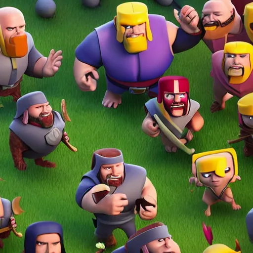 Image similar to clash of clans does a crossover event with fall guys, epic, pixar cartoon style