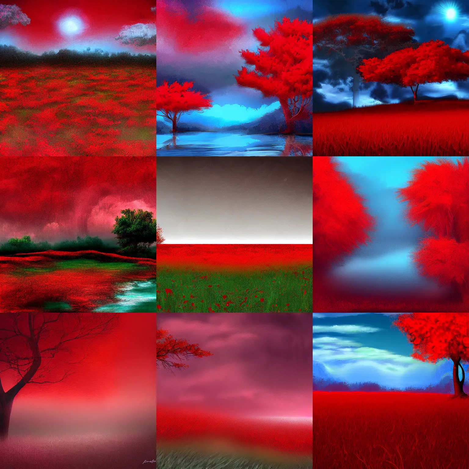 Prompt: red fantasy landscape digital art