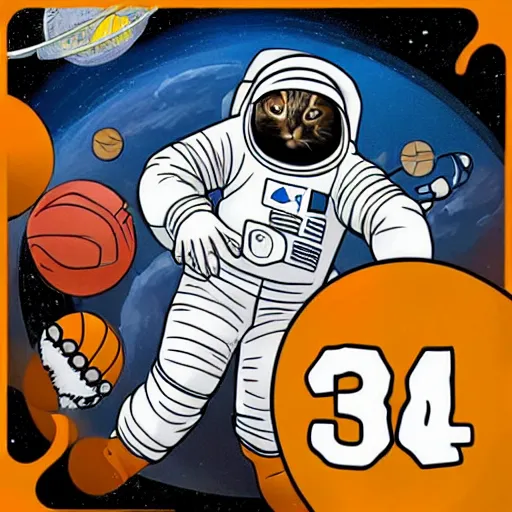 Image similar to An astronaut playing basketball with cats in space