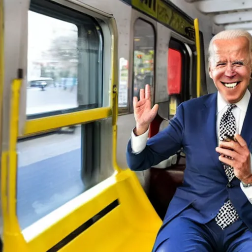 Prompt: joe biden inside public transport