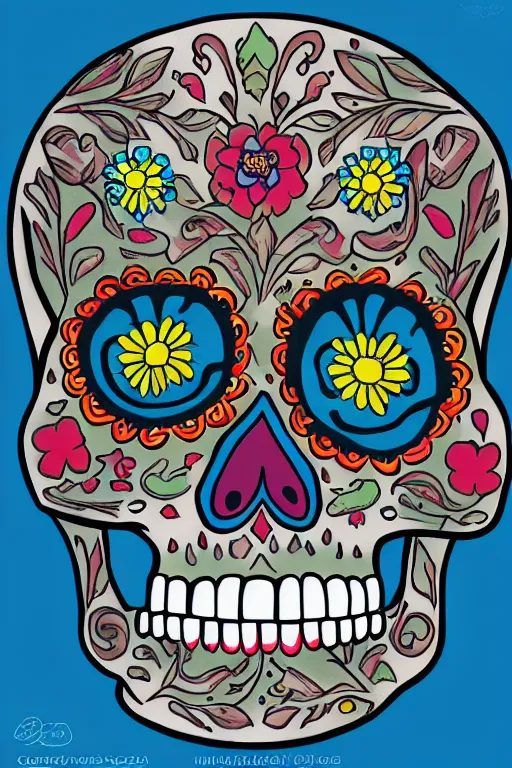 Image similar to Illustration of a sugar skull day of the dead girl, art by Cory Loftis