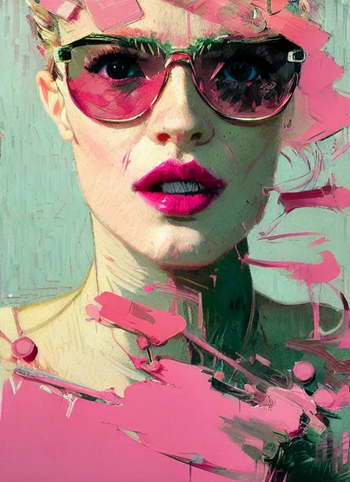 Prompt: portrait of a beautiful girl, putting on lipstick in mirror, shades of pink, beautiful face, rule of thirds, intricate outfit, spotlight, by greg rutkowski, by jeremy mann, by francoise nielly, by van gogh, digital painting