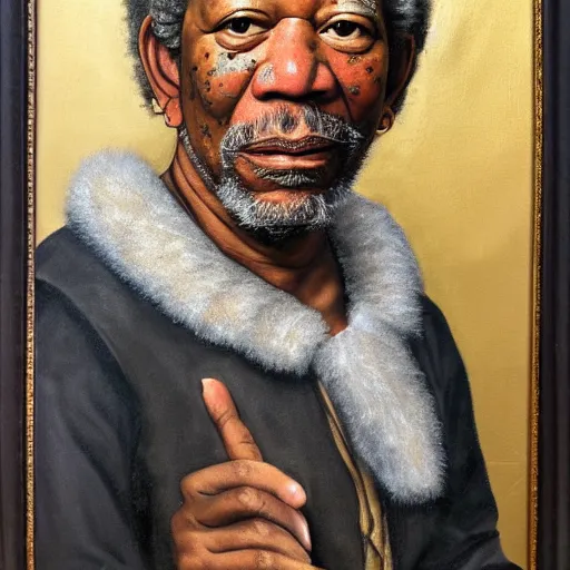 Image similar to a renaissance style portrait painting of Morgan Freeman