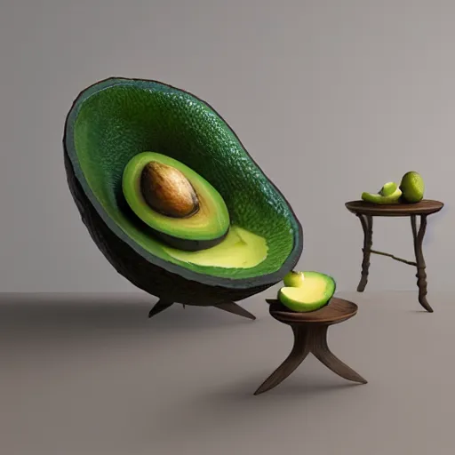 Image similar to an avocado armchair and avocado table, realistic, 8 k, extremely detailed, cgi, trending on artstation, hyper - realistic render, by greg rutkowski