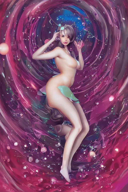 Image similar to Succubus in sundress portrait, by artgerm, WLOP and Ross Tran, blossoming geometric bubble explosion from below