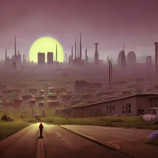 Prompt: An atompunk city with the sun shining through the clouds,buildings,in utopia by Simon Stålenhag and Greg Rutkowski In style of Grant Wood.hyper detailed,8K Resolution,highly realistic.trending on Artstation.oil on canvas