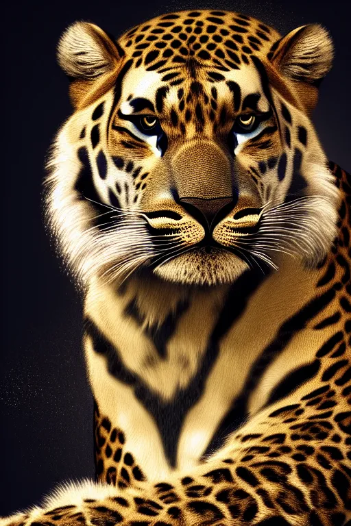 Prompt: !dream 8K UHD Redshift render, Poser, feetwave, lion_facecore, tigerpunk leopard panther, long wavy fur, bright eyes, long fangs, medium full shot, animal photography