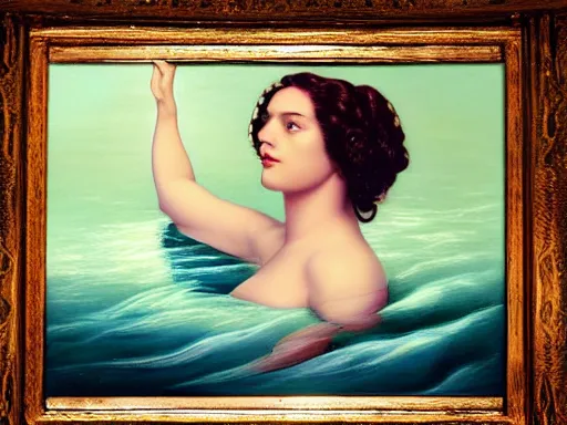 Image similar to a painting of a woman in a body of water, a fine art painting by jan tengnagel, trending on deviantart, pop surrealism, tarot card, pre - raphaelite, artwork