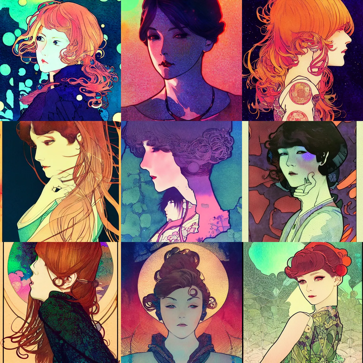 Prompt: radioactive. beautiful, realistic portrait illustration by mucha and kuvshinov and bilibin. synthwave watercolor, bokeh, thick linings, manga